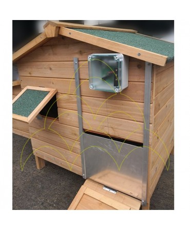 Galinheiro com o KIT - Abertura de Porta Automática ECO - Para Galinheiros: porta fechada