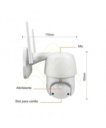 Rotating Outdoor IP Wifi Camera: Side view with dimensions