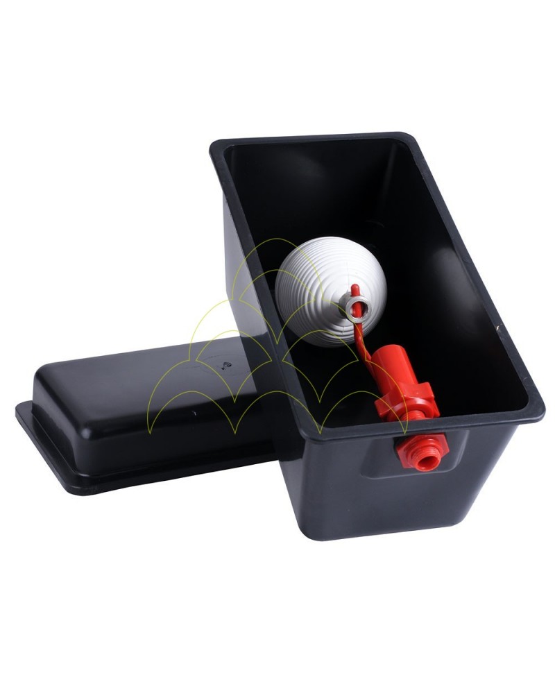 Black Water Tank With Lid and Float Valve - 8L: Without lid