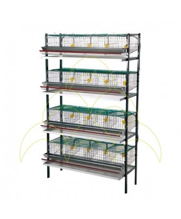 Quail cage with legs: 16 compartments and 4 levels