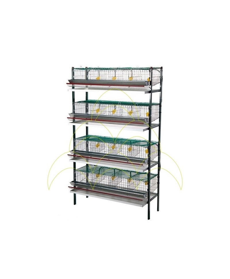 Quail cage with legs: 16 compartments and 4 levels